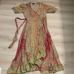 Karma highway  Paisley Maxi Dress in Green and Red one size boho Spell inspired
